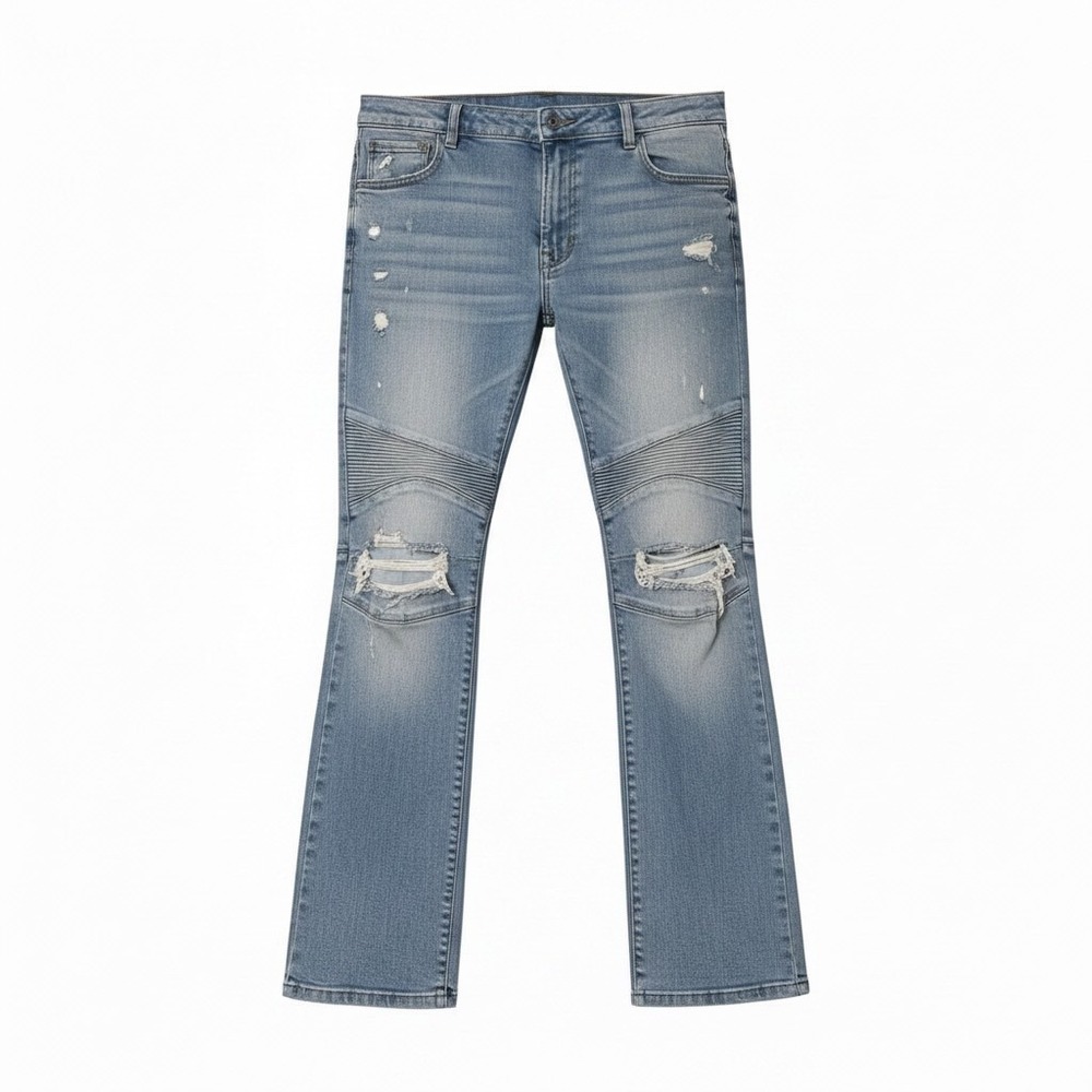 Smoke Rise Mens Distressed Moto Jeans Light Wash Steetch 40x32